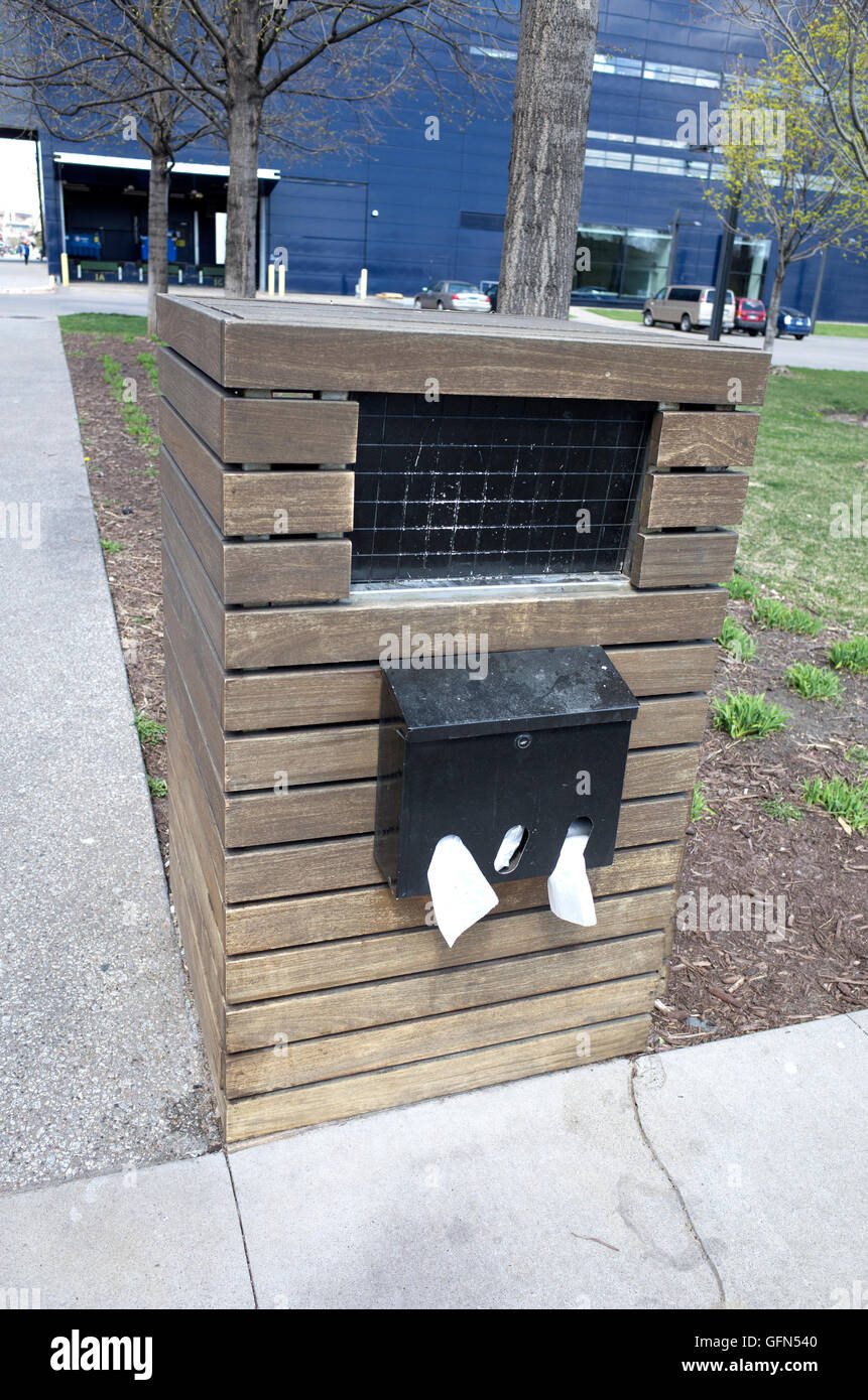 Dog refuse station at Gold Medal Park containing plastic bags for