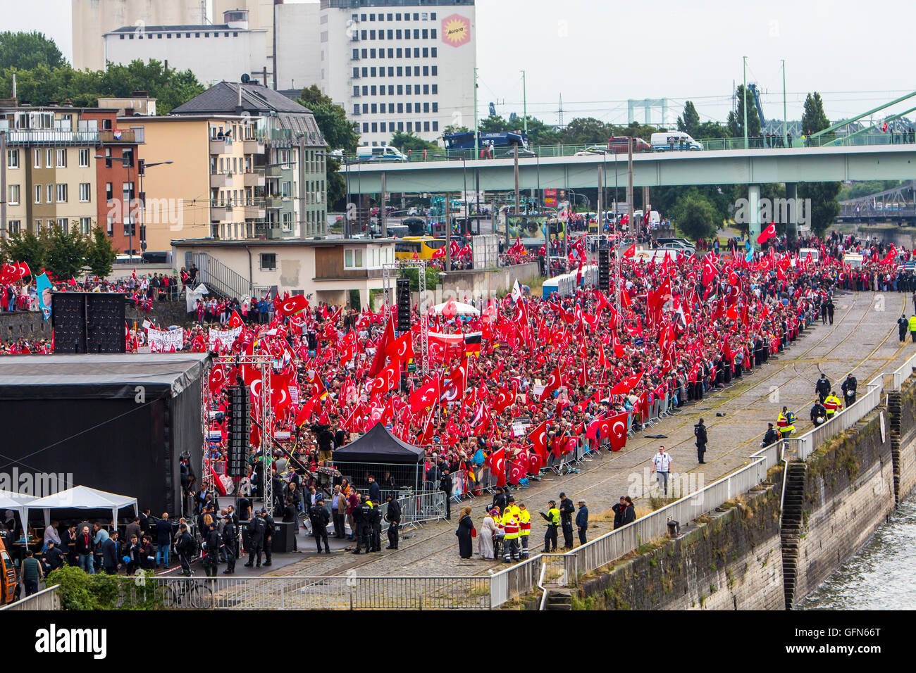 Demonstration, rally by Turks in Cologne, against the attempted coup in Turkey and the for the Turkish President Recep Erdogan, Stock Photo