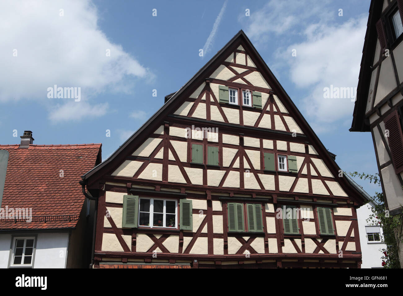 Traditional half-timbered houses in Marbach am Neckar, Baden-Wurttemberg, Germany. Stock Photo