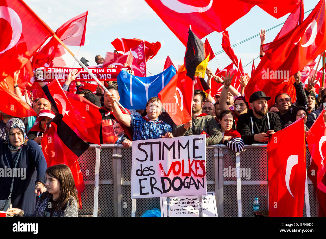 Demonstration, rally by Turks in Cologne, against the attempted coup in Turkey and the for the Turkish President Recep Erdogan, Stock Photo