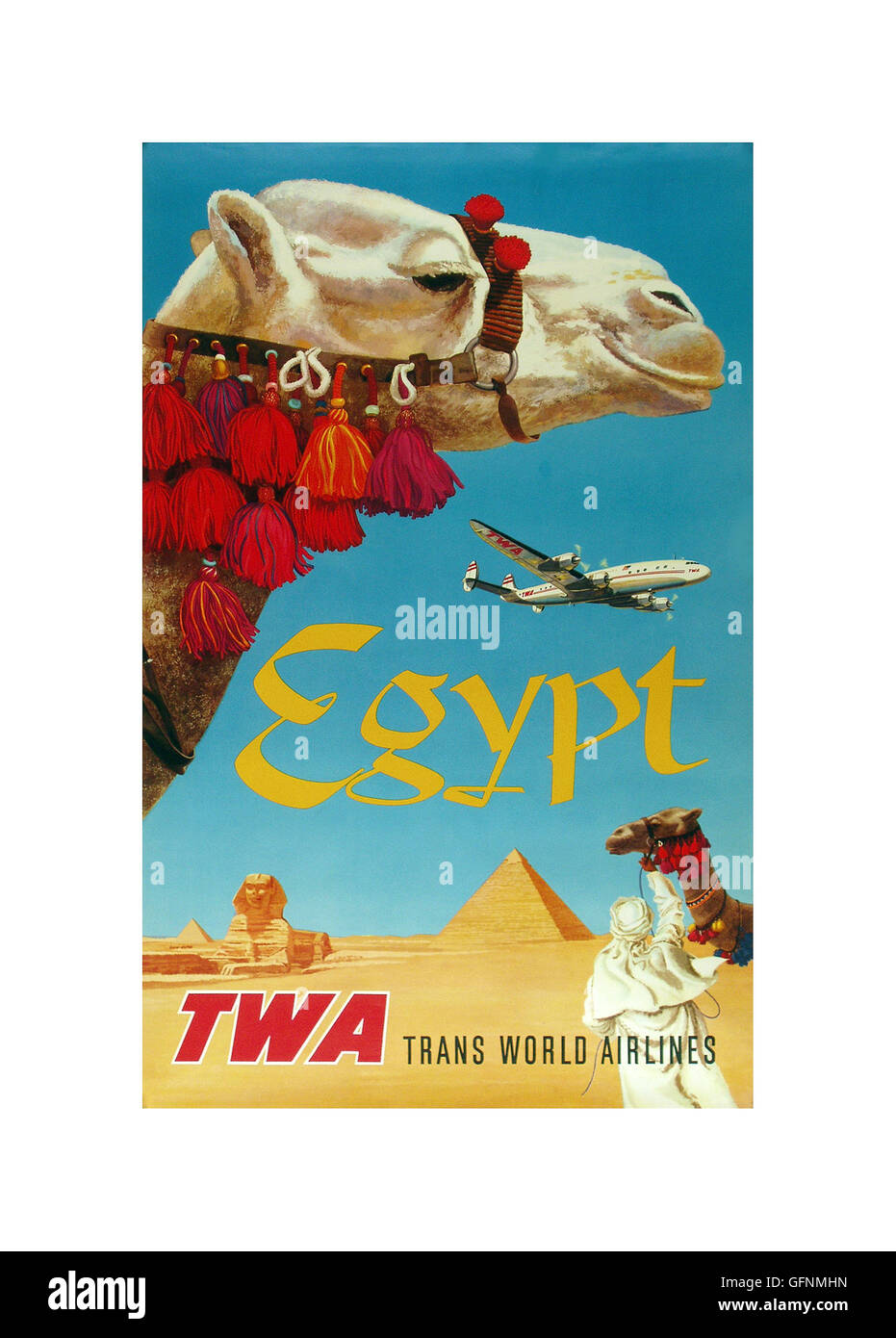 TWA Egypt 1960 - Vintage retro Tourism Travel Poster Stock Photo