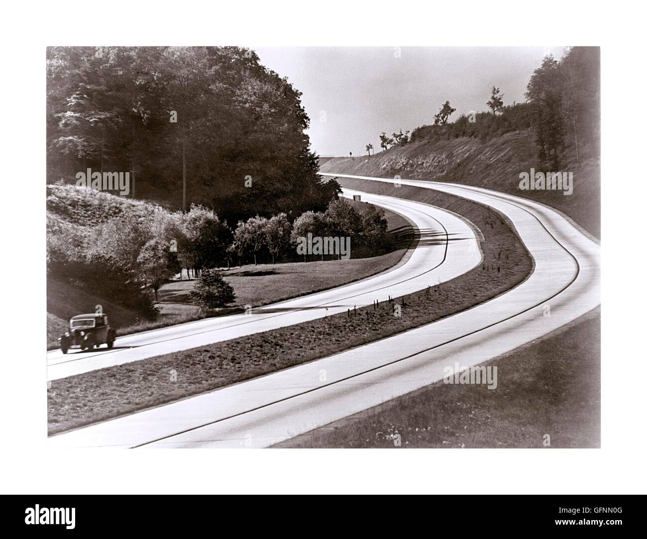 AUTOBAHN Reichsautobahnen HITLER Vintage photo of German Motorway Route autobahn in the 1930's built by Nazi Germany for troop mobilisation and political propaganda purposes Germany Stock Photo