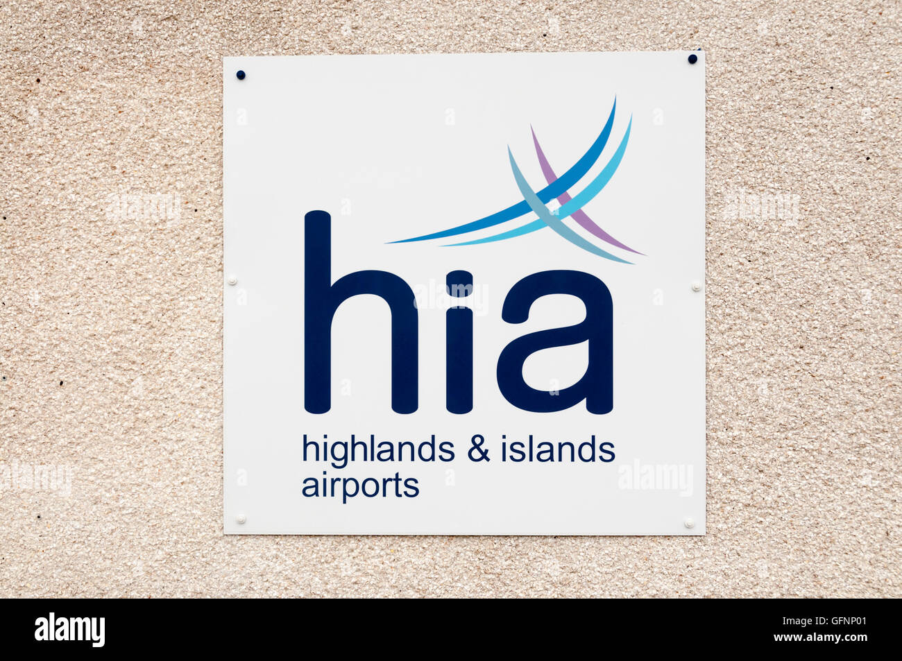 Sign for Highlands & Islands Airports at Barra Airport in the Outer Hebrides. Stock Photo