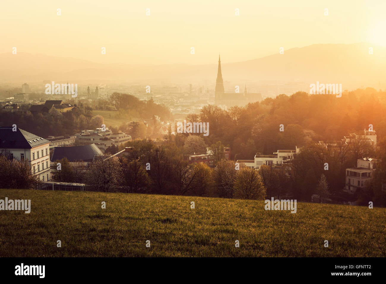Linz panorama at sunrise. Linz, Upper Austria, Austria Stock Photo - Alamy