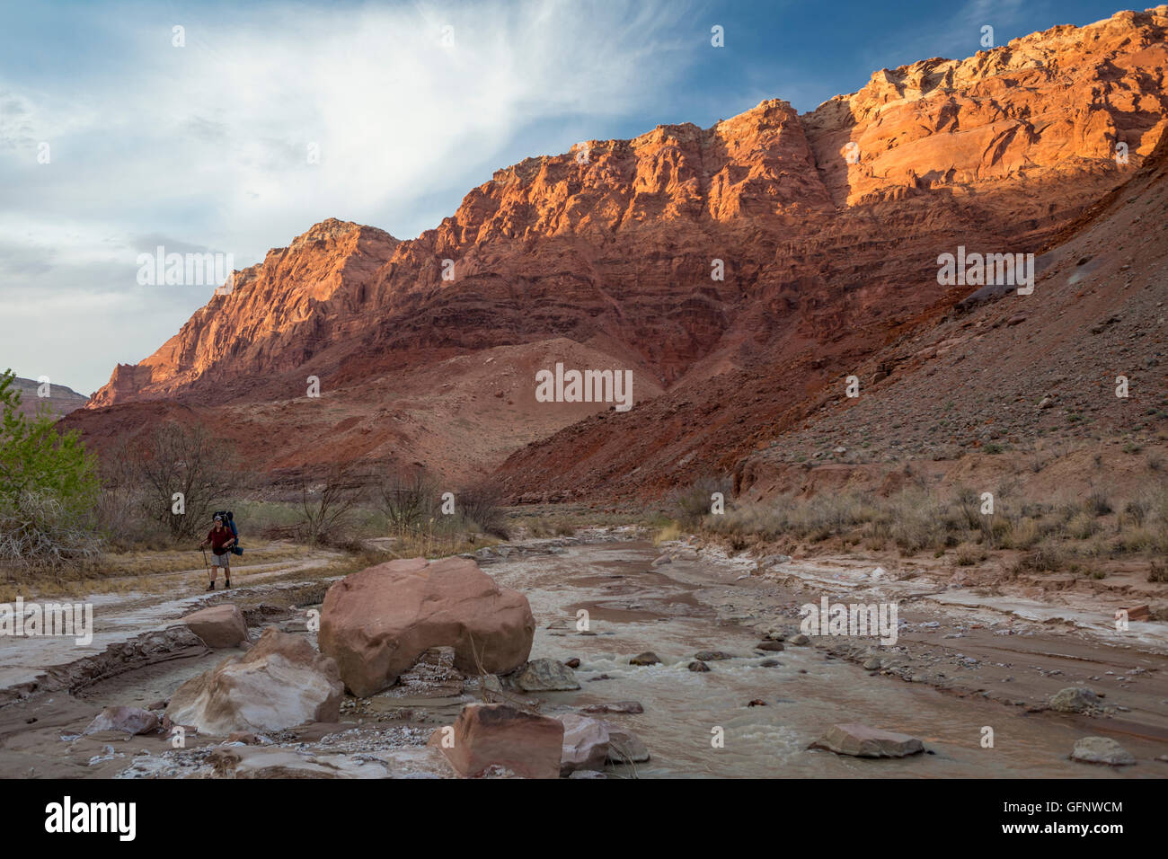 Hiking in the Lower Paria Canyon Stock Photo