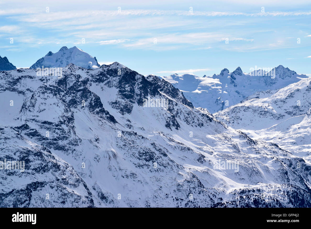 Snowy mountains in Switzerland, St.Moritz - Swiss Alps Stock Photo