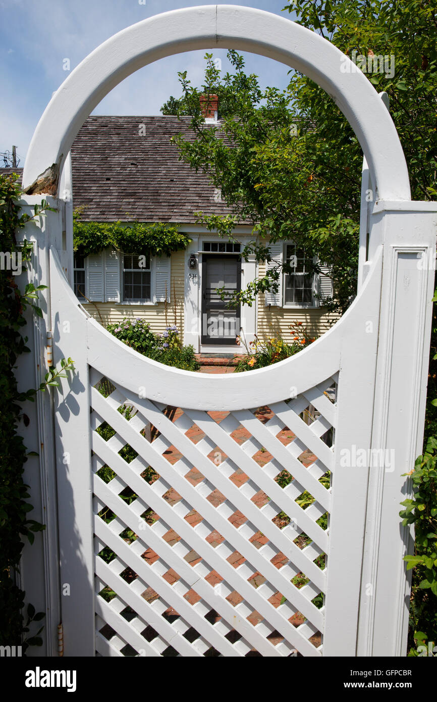 Garden gate, Commercial Street, Provincetown, Massachusetts Stock Photo