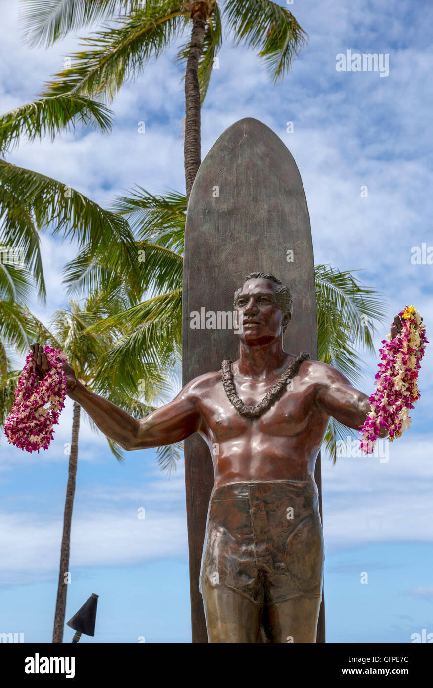 Duke Kahanamoku Statue, Hawaii, USA, Tuesday, May 10, 2016. Stock Photo