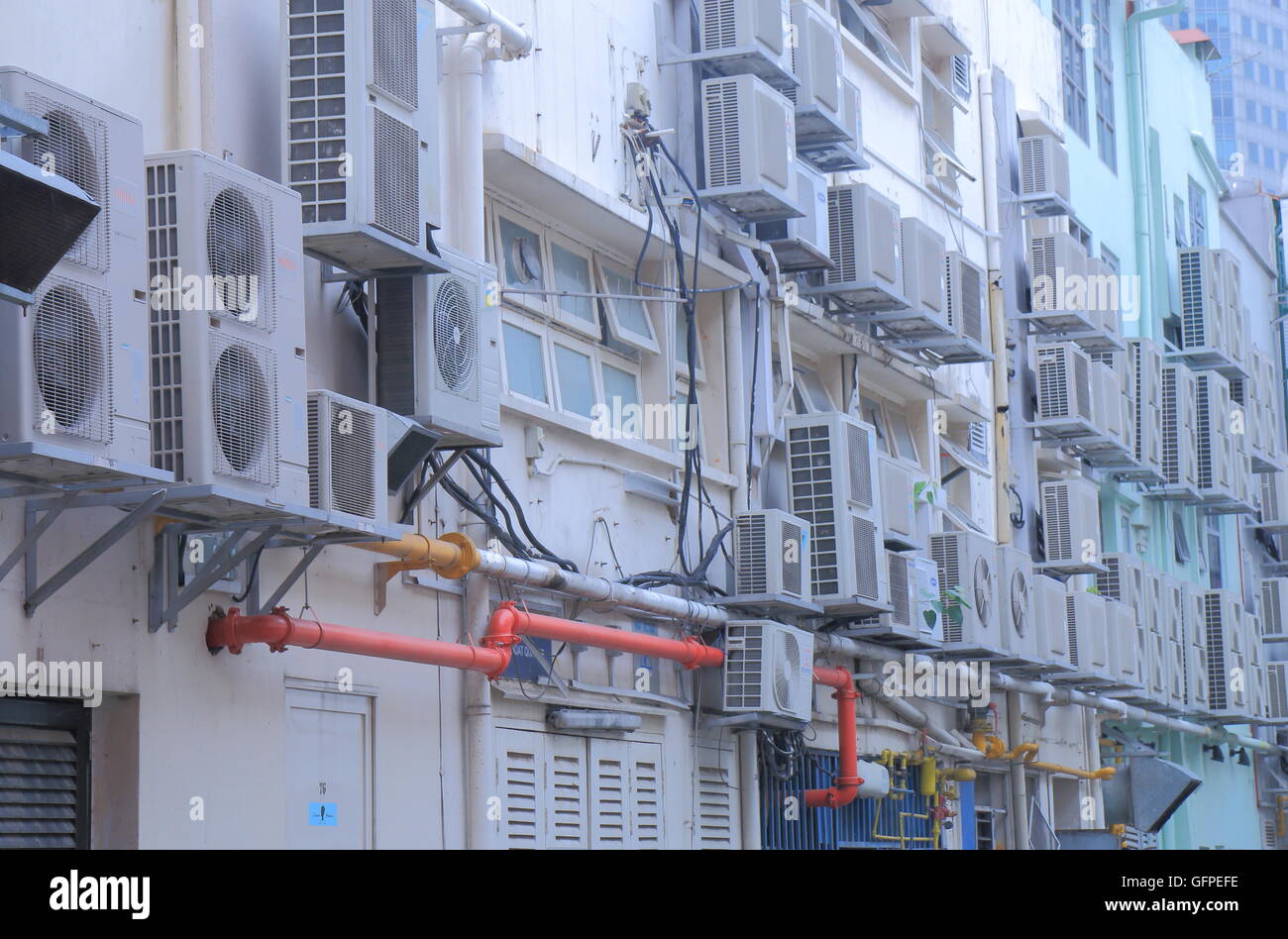 Air conditioning units installed to a building in Singapore. Stock Photo