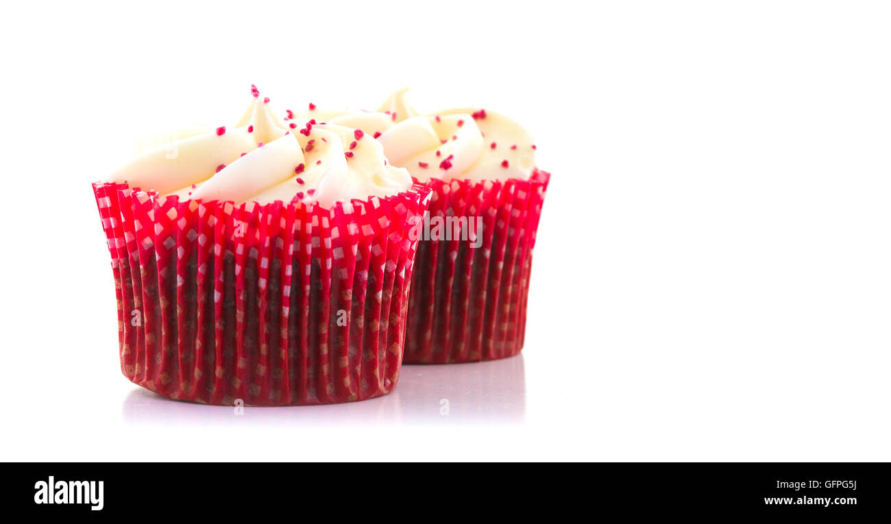 Red Cup Cakes on a white background Stock Photo
