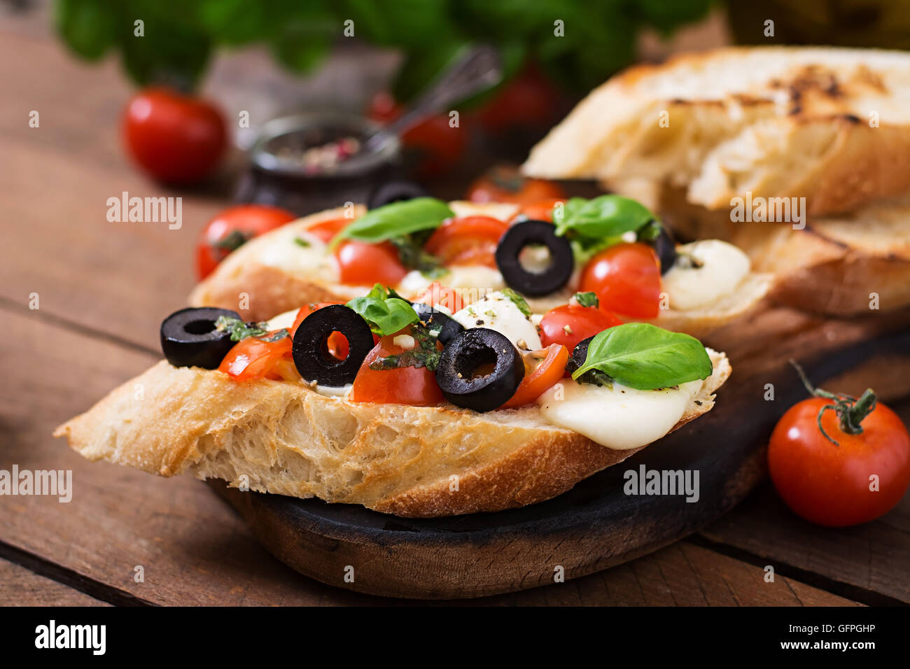 Fresh chopped tomato mozzarella bruschetta hi-res stock photography and ...