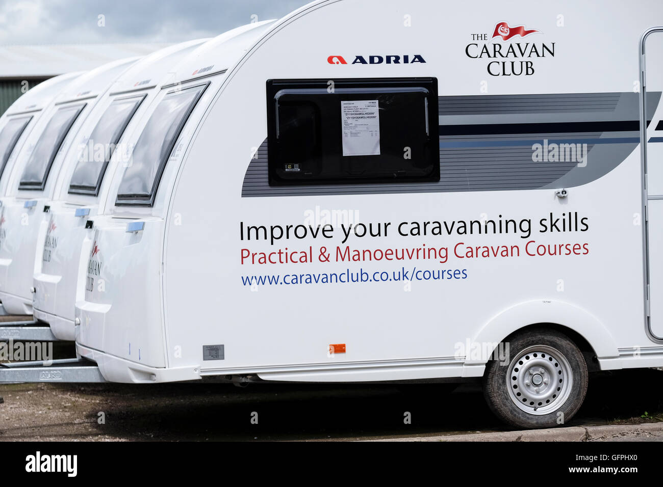Caravan Club caravans from the Practical & Maneuvering Caravan Course Stock Photo
