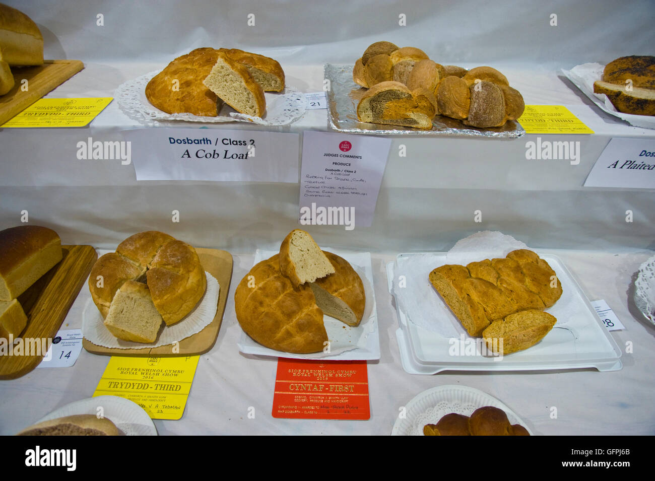 Prizewinning bread in the Food Hall at the Royal Welsh Show, Royal Welsh Showground, Llanelwedd, Builth Wells, Powys, Wales, UK Stock Photo