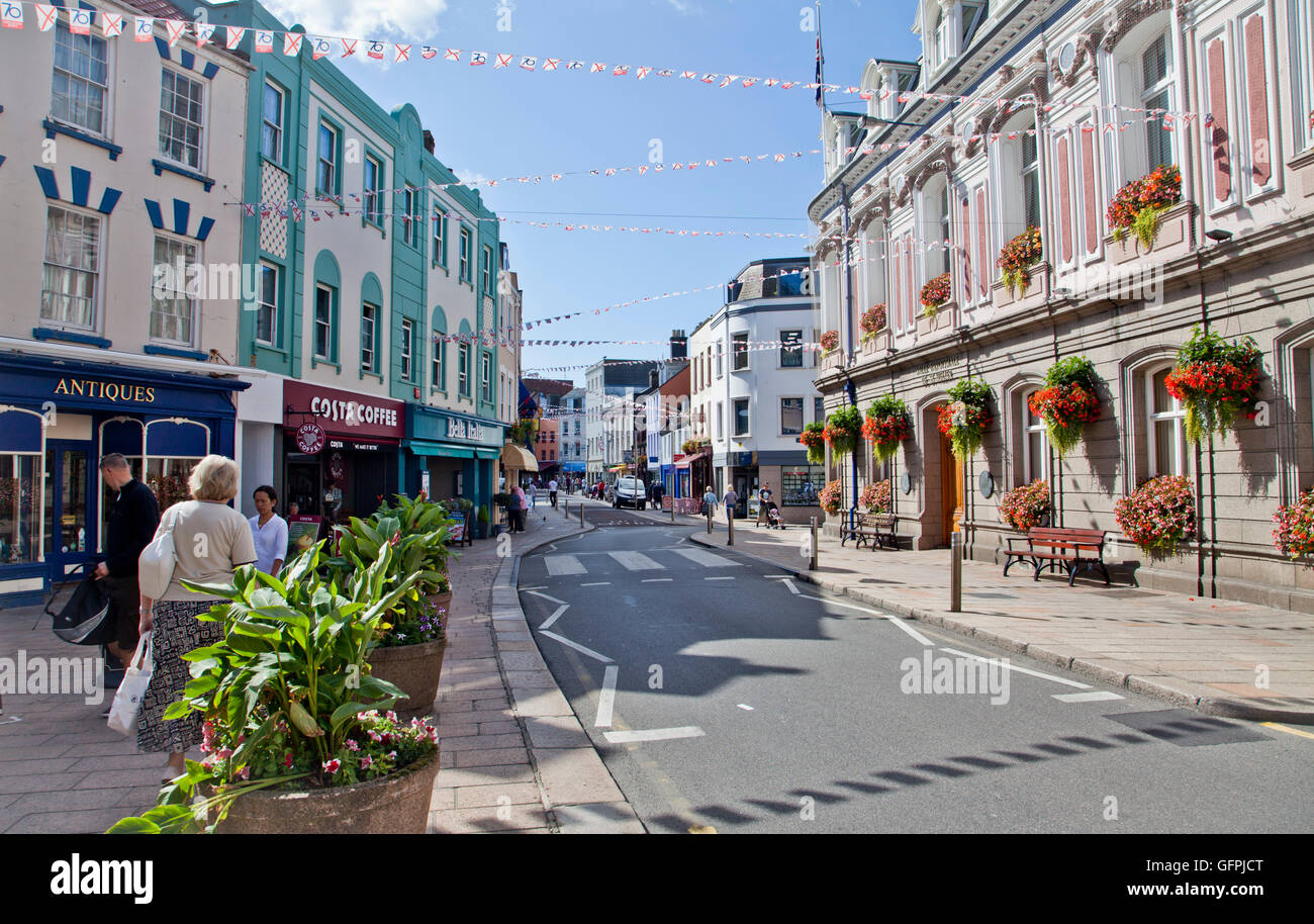 A Jersey island town square scene. 2016 - Channel Islands Stock Photo -  Alamy