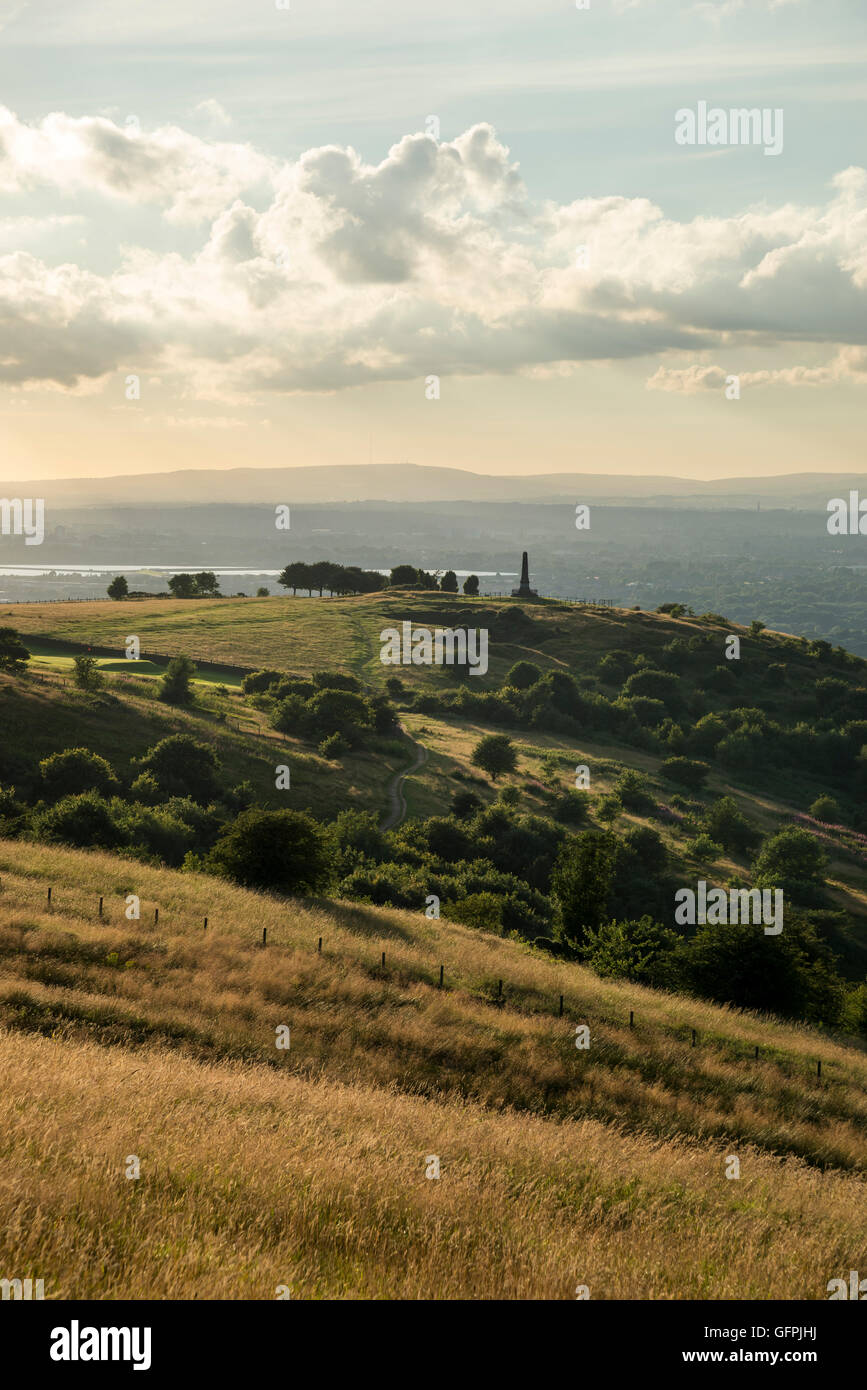 War memorial at Werneth Low country park above Hyde in Greater Manchester on a summer evening. Stock Photo