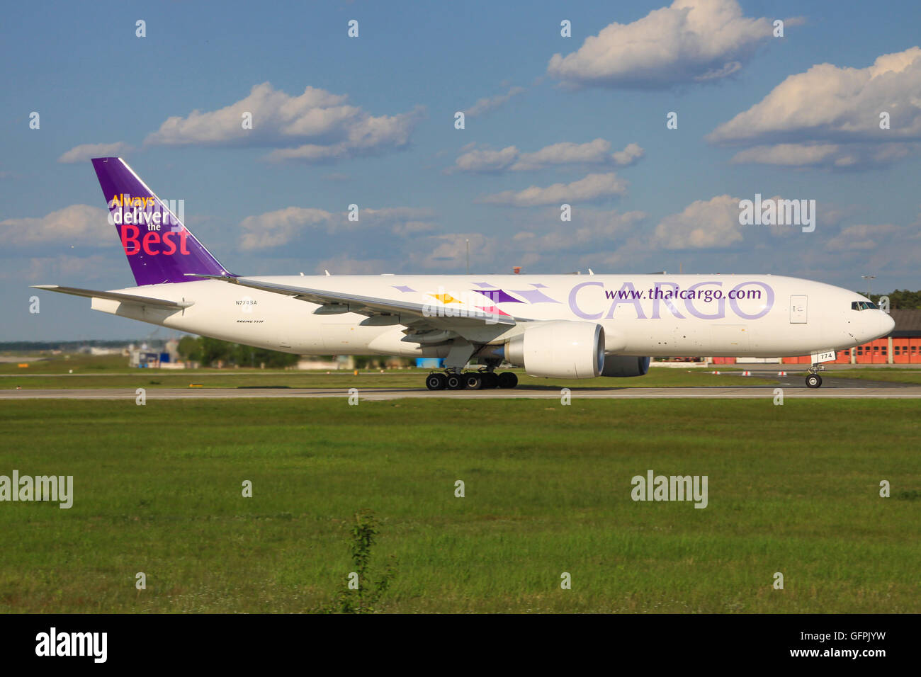 Frankurt/Germany March 12, 2014: Boeing 777 from Thai Cargo at Frankfurt Airport. Stock Photo