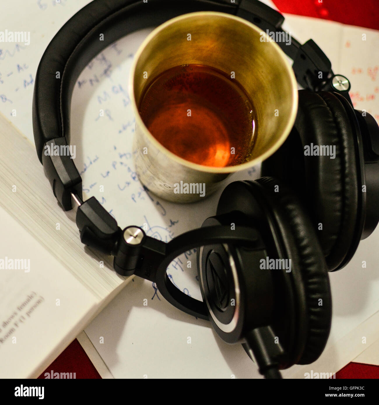 exams redbull + headphones Stock Photo Alamy