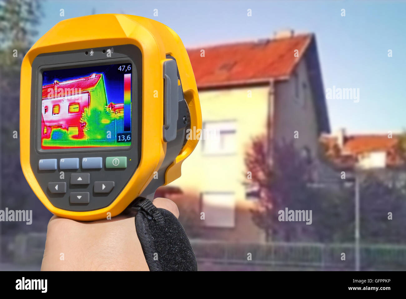 Recording Heat Loss at the Residential Building With Infrared Thermal Camera Stock Photo