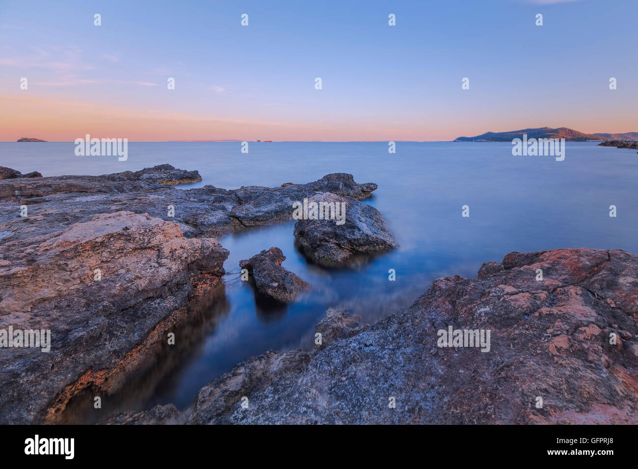 A blue hour long exposure shot taken in Ibiza Stock Photo