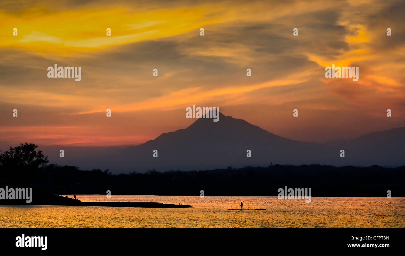 Lake side view at dusk Stock Photo