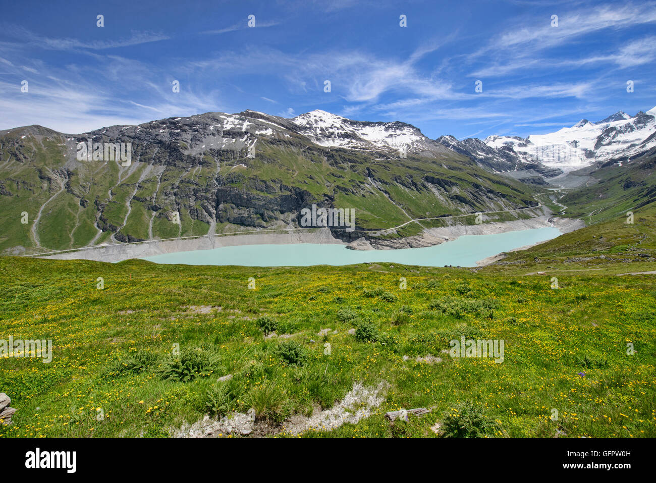 The turquoise Barrage de Moiry along the Haute Route, Val d'Anniviers, Switzerland Stock Photo