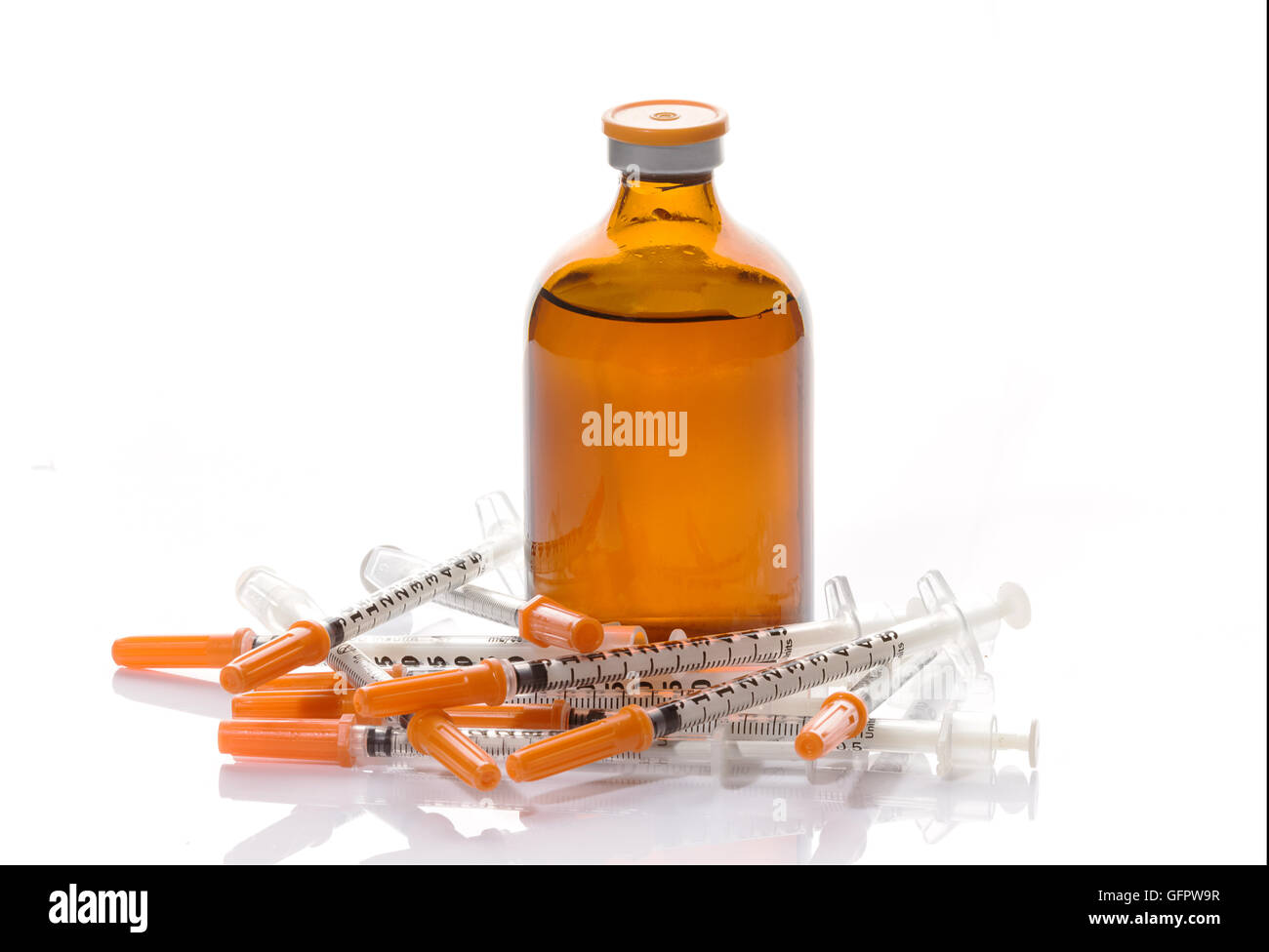 Glass Medicine Vials botox and syringes on white Stock Photo