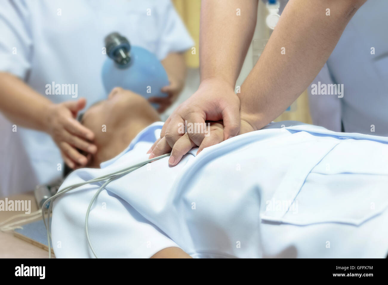 CPR Training,Doctor and nurse resuscitated patient. Stock Photo