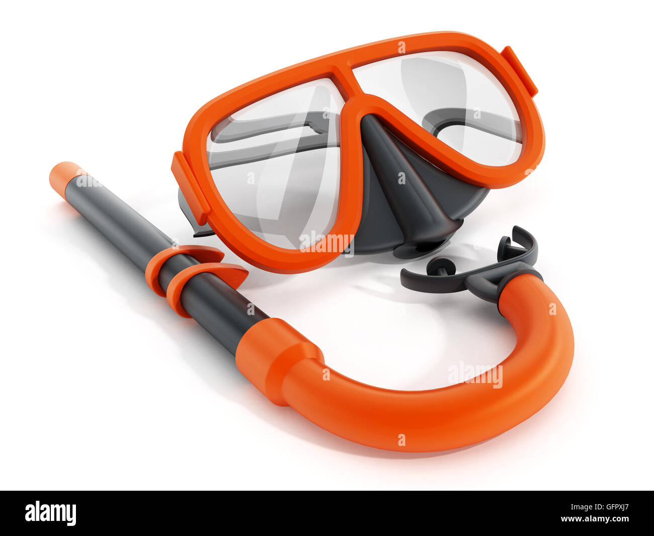 Snorkel and diving mask isolated on white background. 3D illustration ...