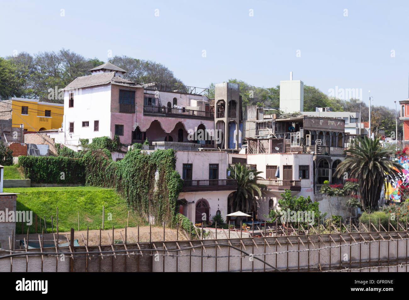 Barranco, Peru May 10 Colorful homes with fences and security