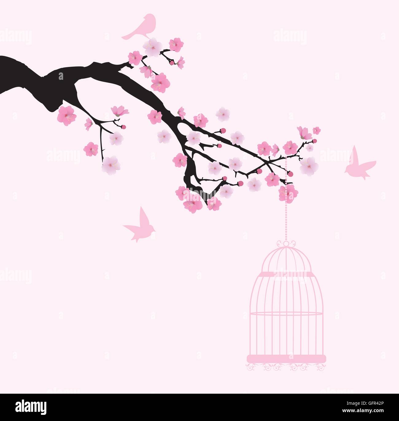vector illustration of cherry blossom branch with birds Stock Vector Image & Art Alamy
