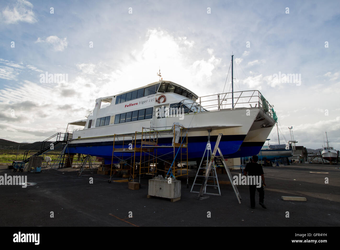 Fullers Auckland Harbour Ferry Tiger Cat at the Port Whangarei Drydock (Oceania Marine) Stock Photo