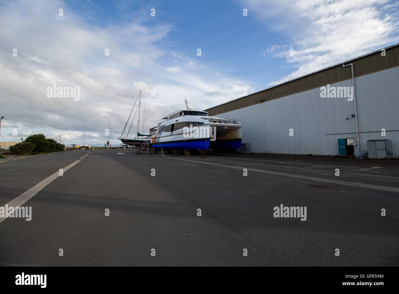 Fullers Auckland Waiheke Ferry Takahe in the Port Whangarei Drydock (Oceania Marine) Stock Photo