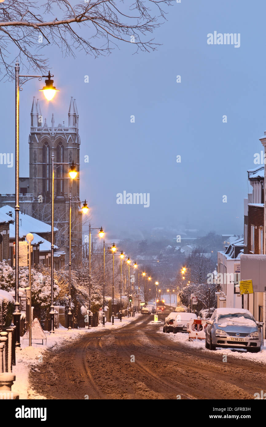 Gipsy Hill city road in the snow, London Stock Photo
