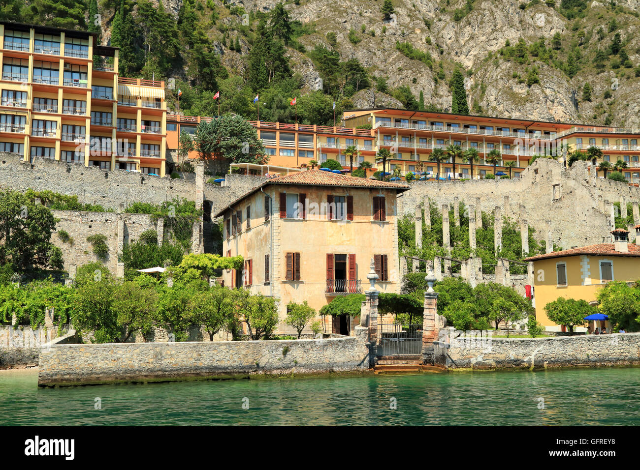 Old House with lemon garden terrace. Limone sul Garda, Lake Garda, Lago di Garda, Gardasee, Italy Stock Photo