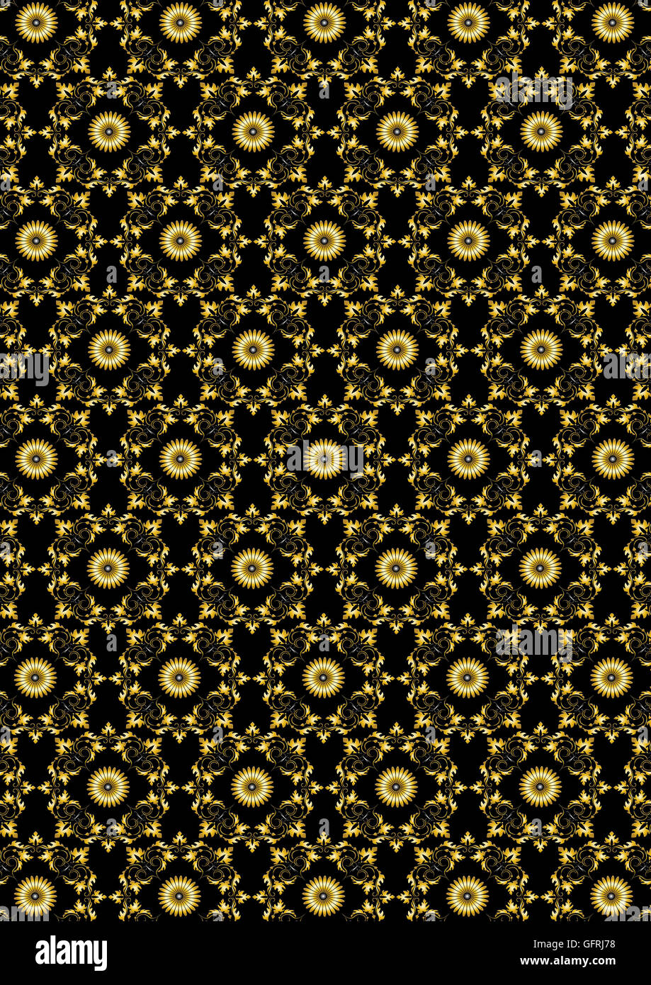 Seamless gold floral pattern on black background Stock Photo - Alamy