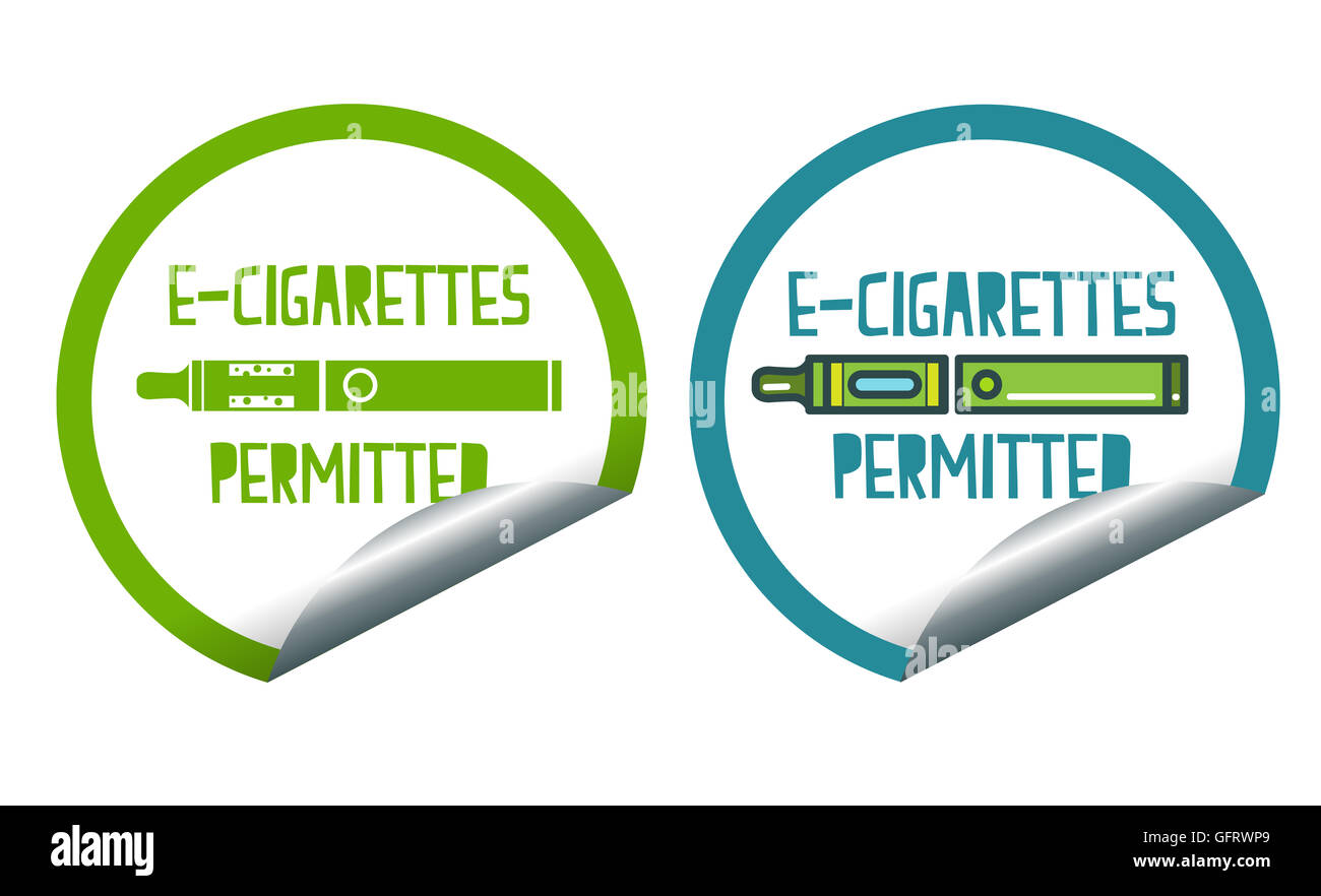 Electronic cigarettes permitted sticker label sign set Stock Photo