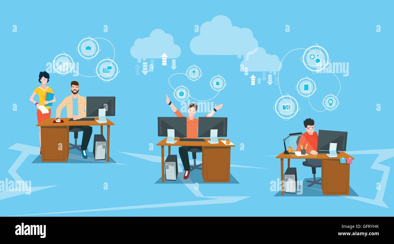 Business People Group Workplace Office Work Desktop Computers Stock ...