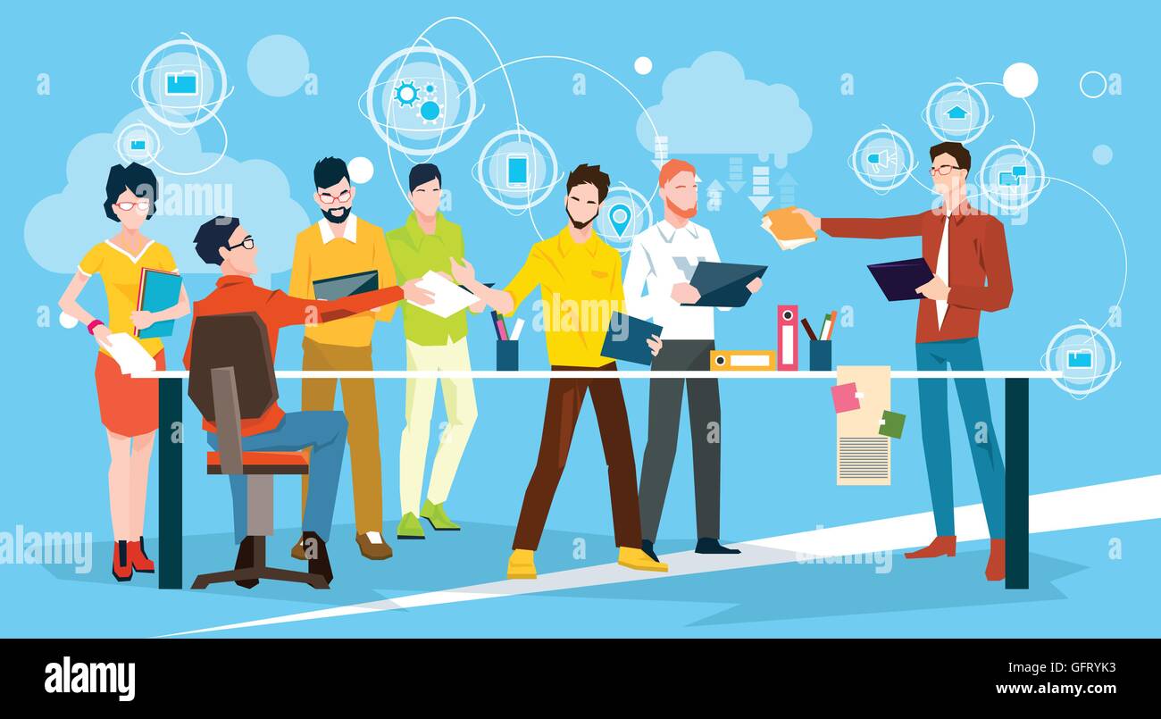 Business People Team Brainstorm Discussing Office Meeting Stock Vector ...