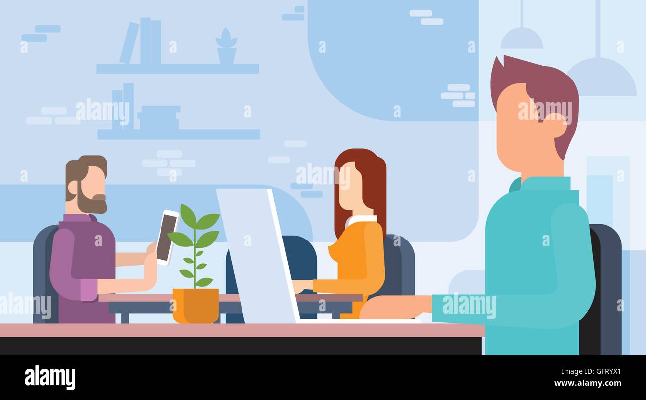 People Working Coworking Center Open Office Space Stock Vector Image ...