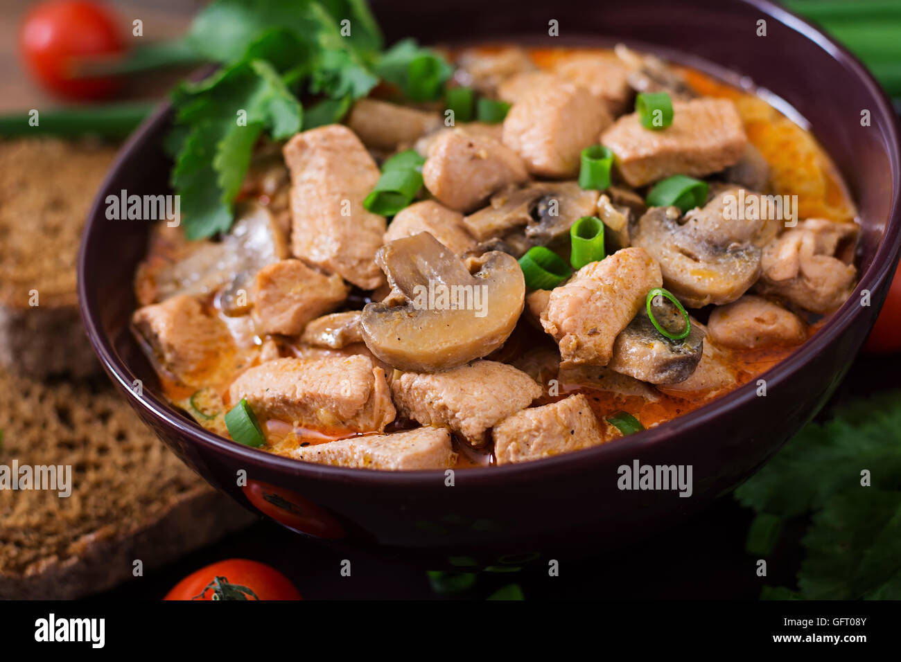 Hungarian paprikas (goulash) chicken with mushrooms Stock Photo Alamy
