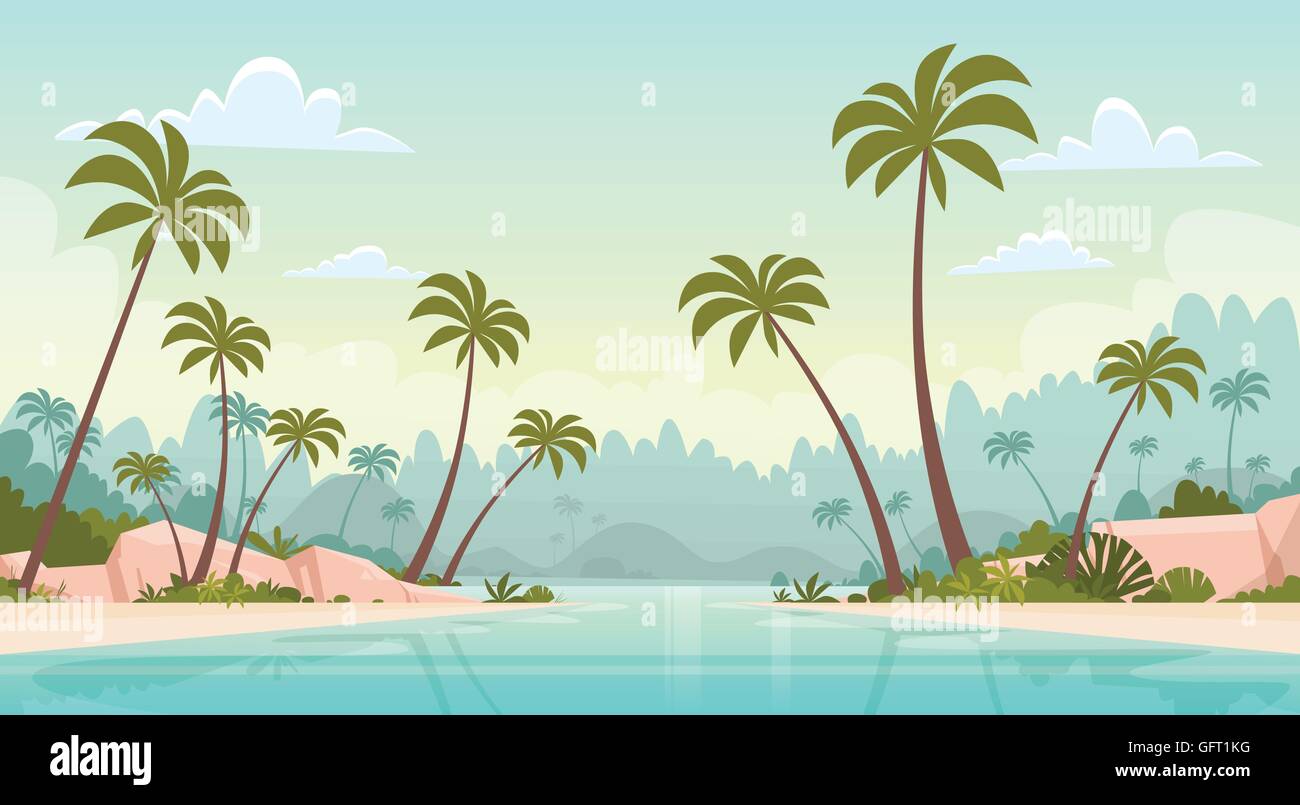 Summer Vacation Sea Shore Sand Beach Blue Sky Sun Stock Vector Image ...