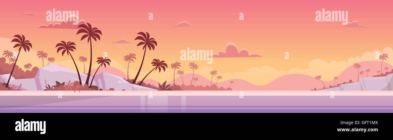 Summer Vacation Sunset Sea Shore Sand Beach Stock Vector Image & Art ...