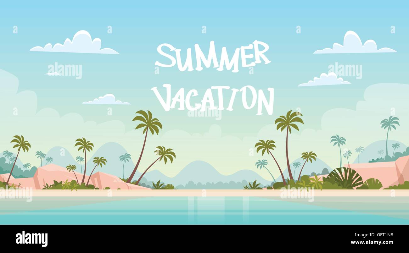 Summer Vacation Sea Shore Sand Beach Blue Sky Sun Stock Vector Image ...