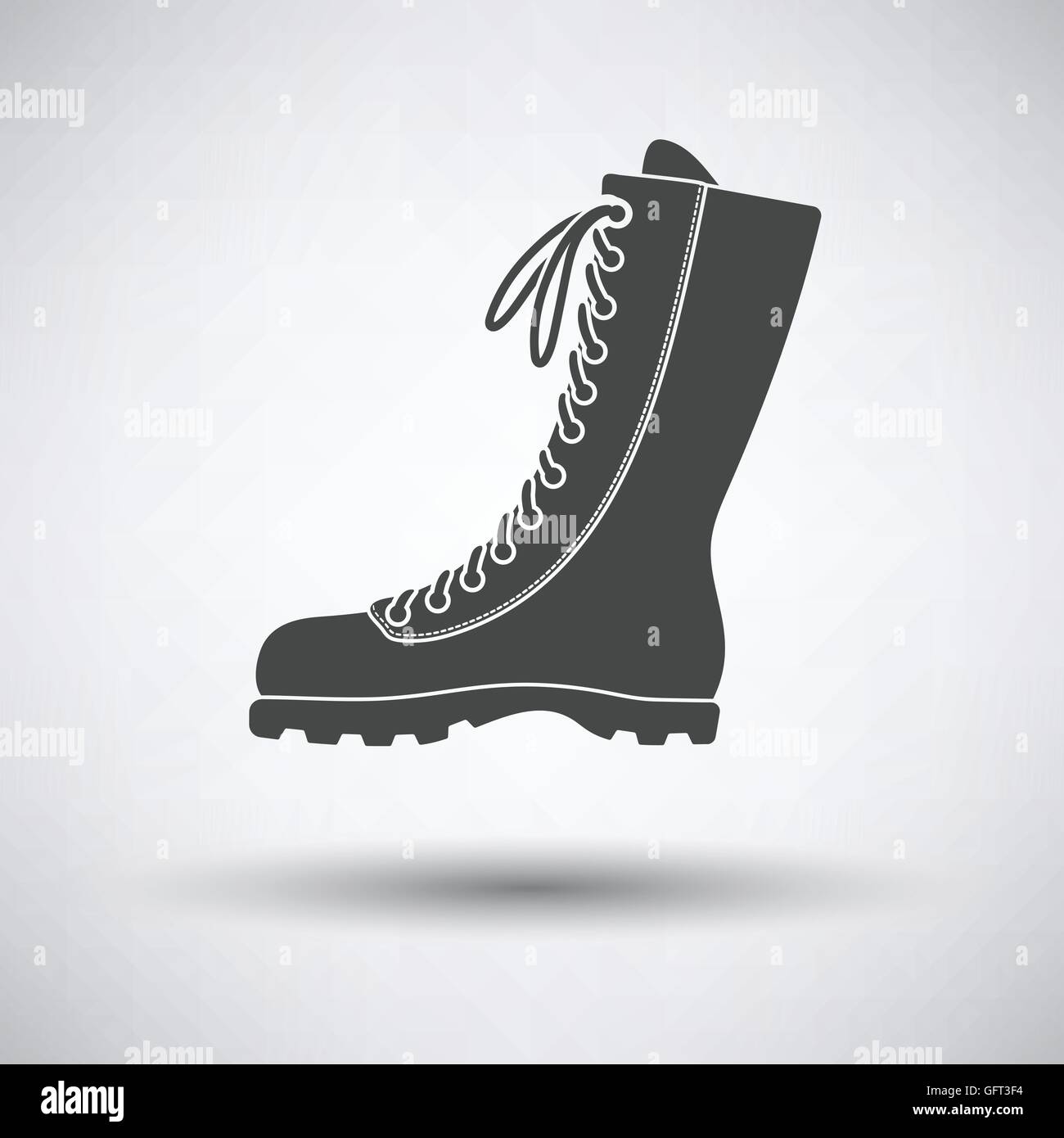 Hiking boot icon on gray background with round shadow. Vector illustration. Stock Vector