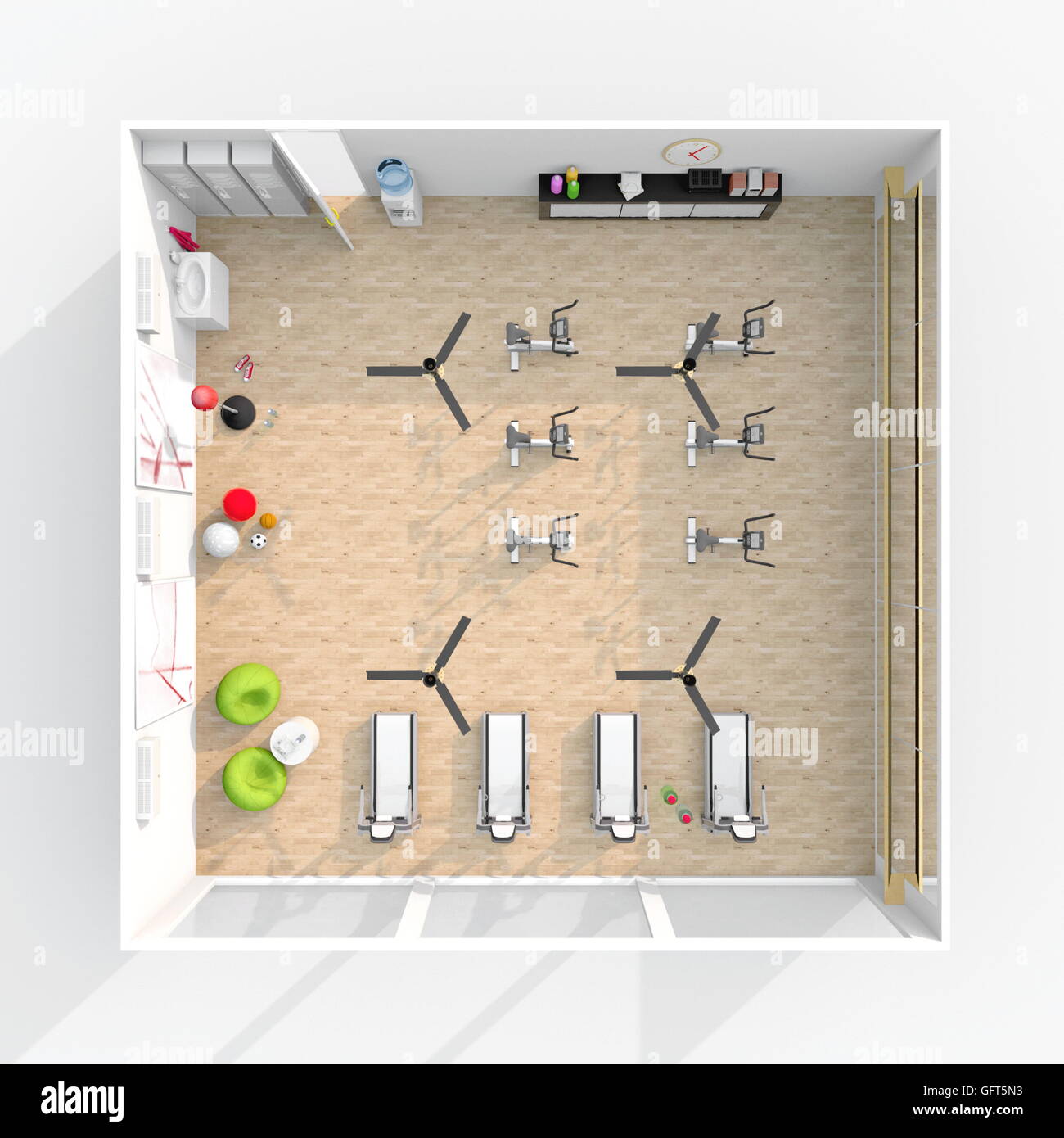 3d interior rendering plan view of furnished gym Stock Photo - Alamy