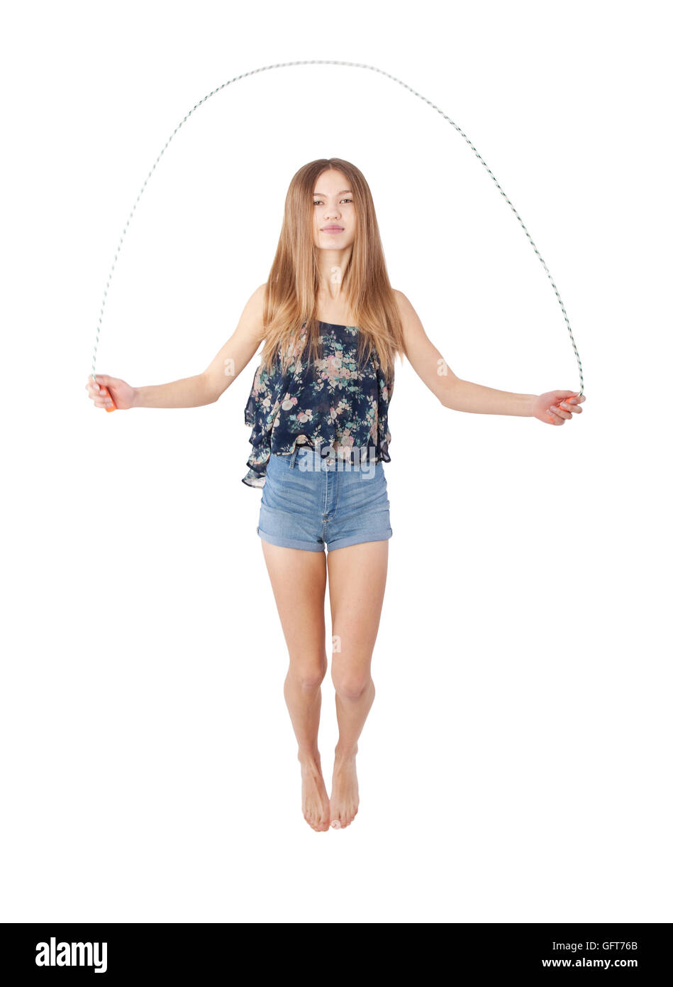 young girl with a skipping rope Stock Photo
