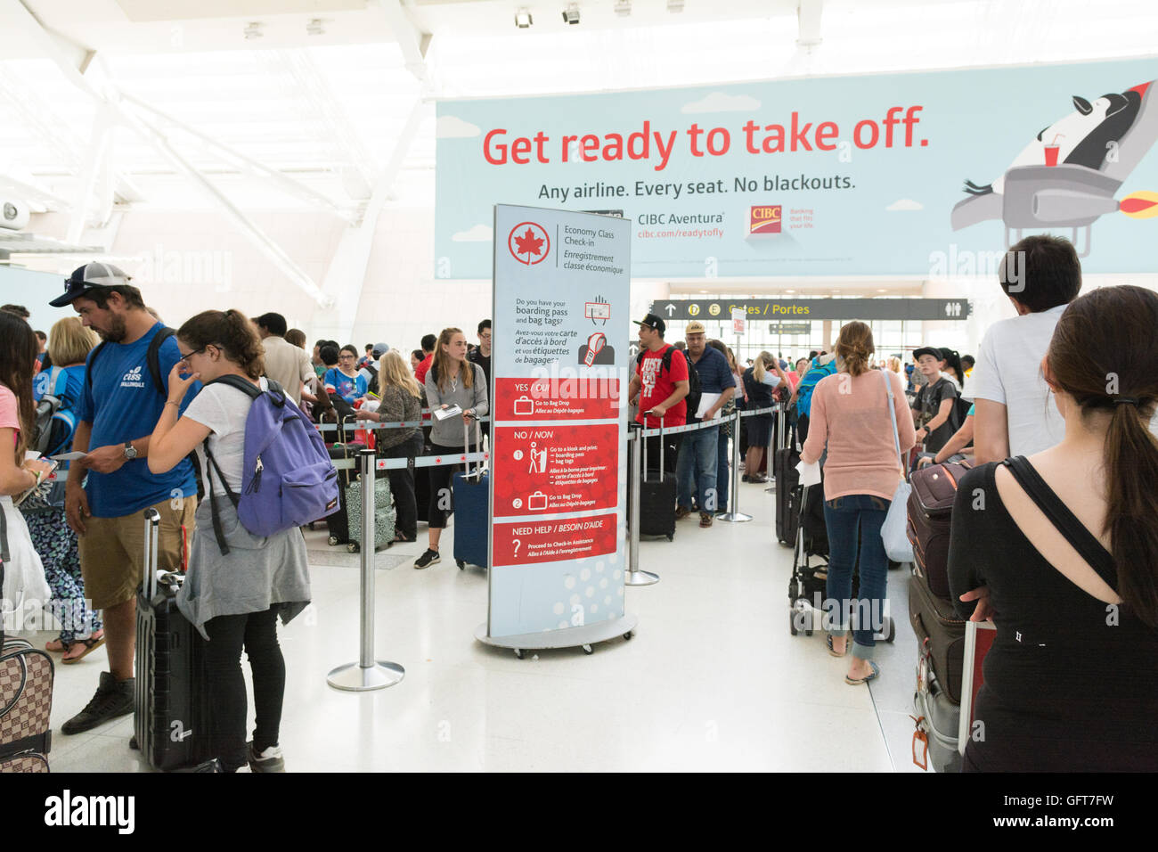 Air Canada check in and long queues at Toronto Pearson International