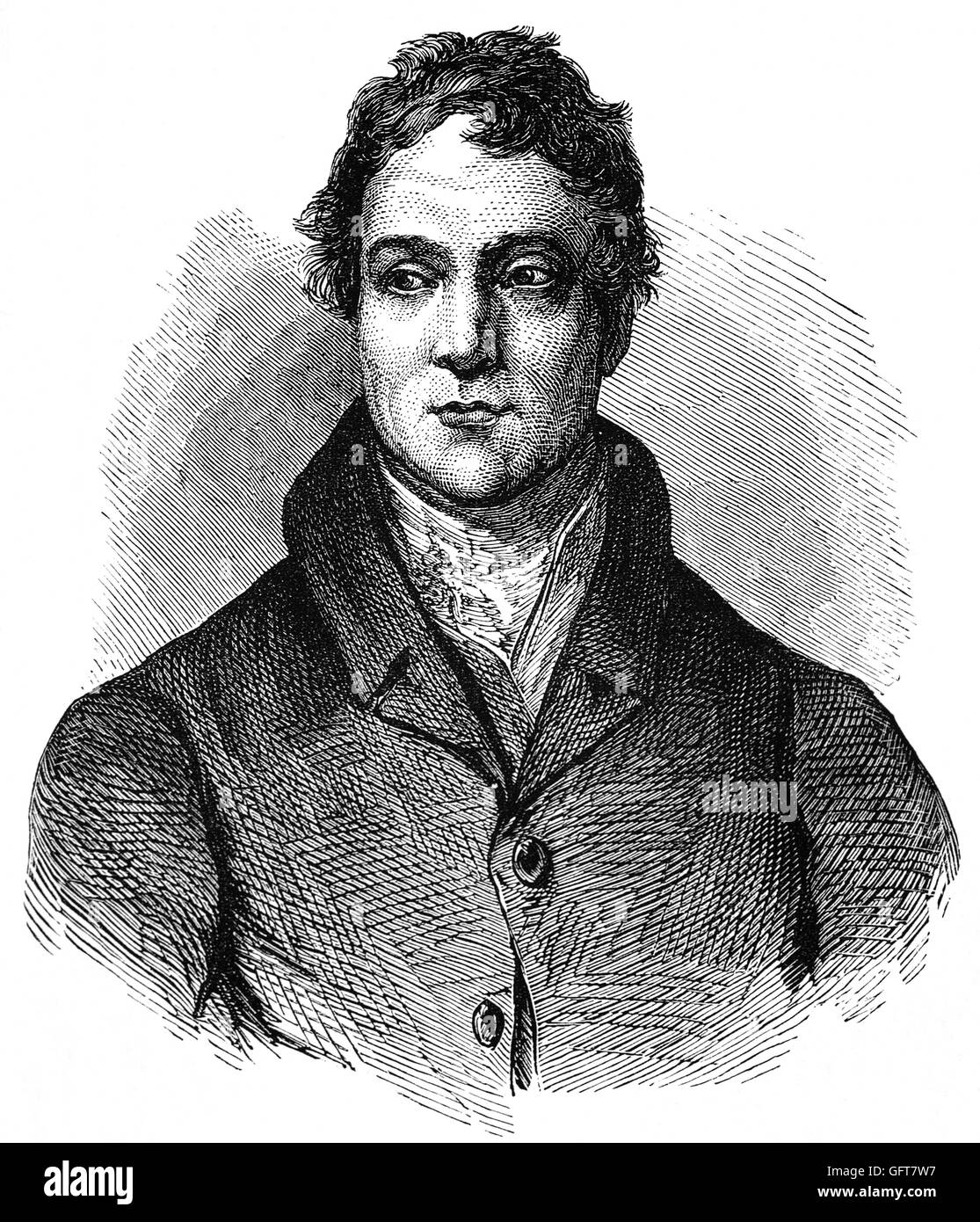 William Huskisson (1770 – 1830) was a British statesman, financier, and Member of Parliament for several constituencies, including Liverpool. He is best known today, however, as the world's first widely reported railway casualty as he was run over and fatally wounded by George Stephenson's pioneering locomotive engine Rocket. Stock Photo