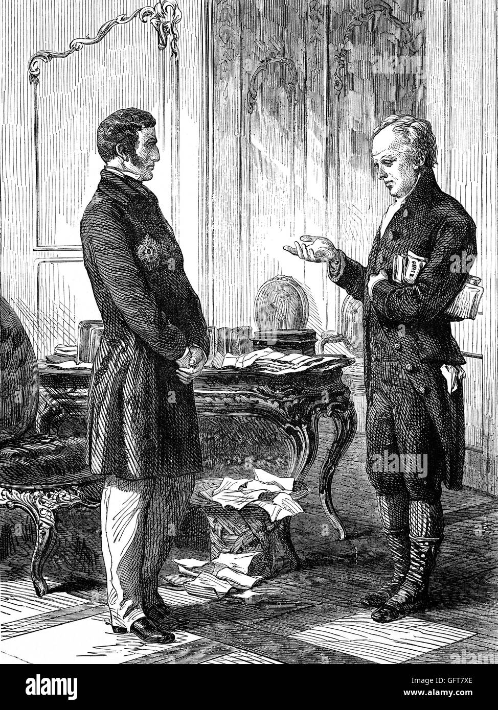 William Allen FRS FLS FGS (1770 – 1843) meeting the Duke of Wellington. Allen was an English scientist and philanthropist who opposed slavery and engaged in schemes of social and penal improvement in early nineteenth-century England. Stock Photo