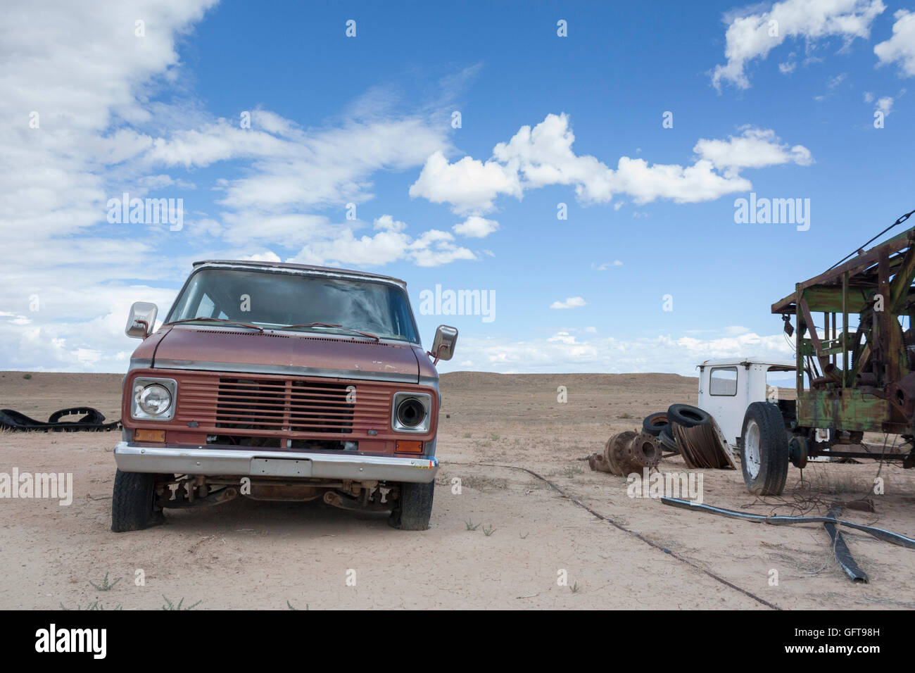 Old red truck abandoned in the Utah desert Stock Photo